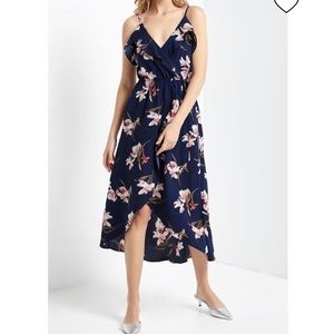 Navy floral wrap dress